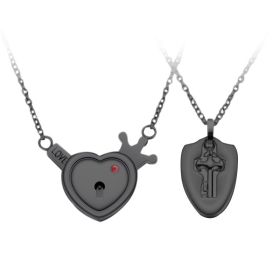 Fashion Jewelry Titanium Steel Couple Love Lock, Bracelet, Key Set, Necklace (Option: Black)