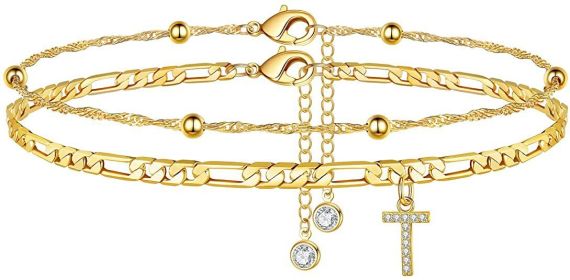 26 Letters Anklet Zircon Letters Simple (Option: T)