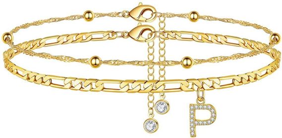 26 Letters Anklet Zircon Letters Simple (Option: P)