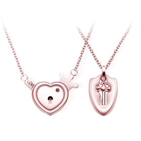 Fashion Jewelry Titanium Steel Couple Love Lock, Bracelet, Key Set, Necklace (Option: Rose gold)