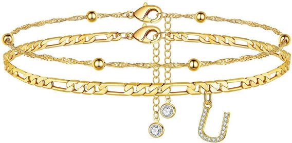 26 Letters Anklet Zircon Letters Simple (Option: U)