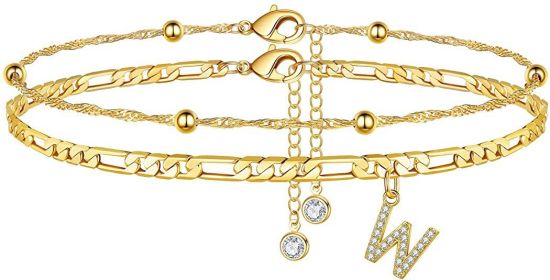 26 Letters Anklet Zircon Letters Simple (Option: W)