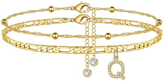 26 Letters Anklet Zircon Letters Simple (Option: Q)