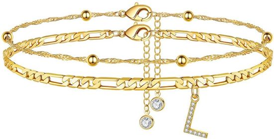26 Letters Anklet Zircon Letters Simple (Option: L)