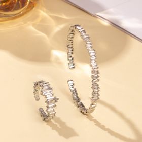 2pcs Fashionable Women's Cubic Zirconia Decorative Wristband, Irregularly Inlaid With Open Wristband Rings, Suitable For Matching With Daily Clot (Option: Silver)