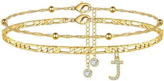26 Letters Anklet Zircon Letters Simple (Option: J)