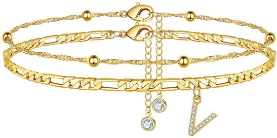 26 Letters Anklet Zircon Letters Simple (Option: V)