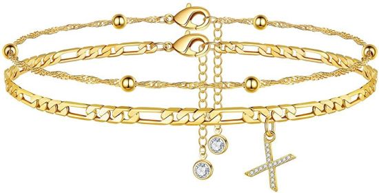 26 Letters Anklet Zircon Letters Simple (Option: X)